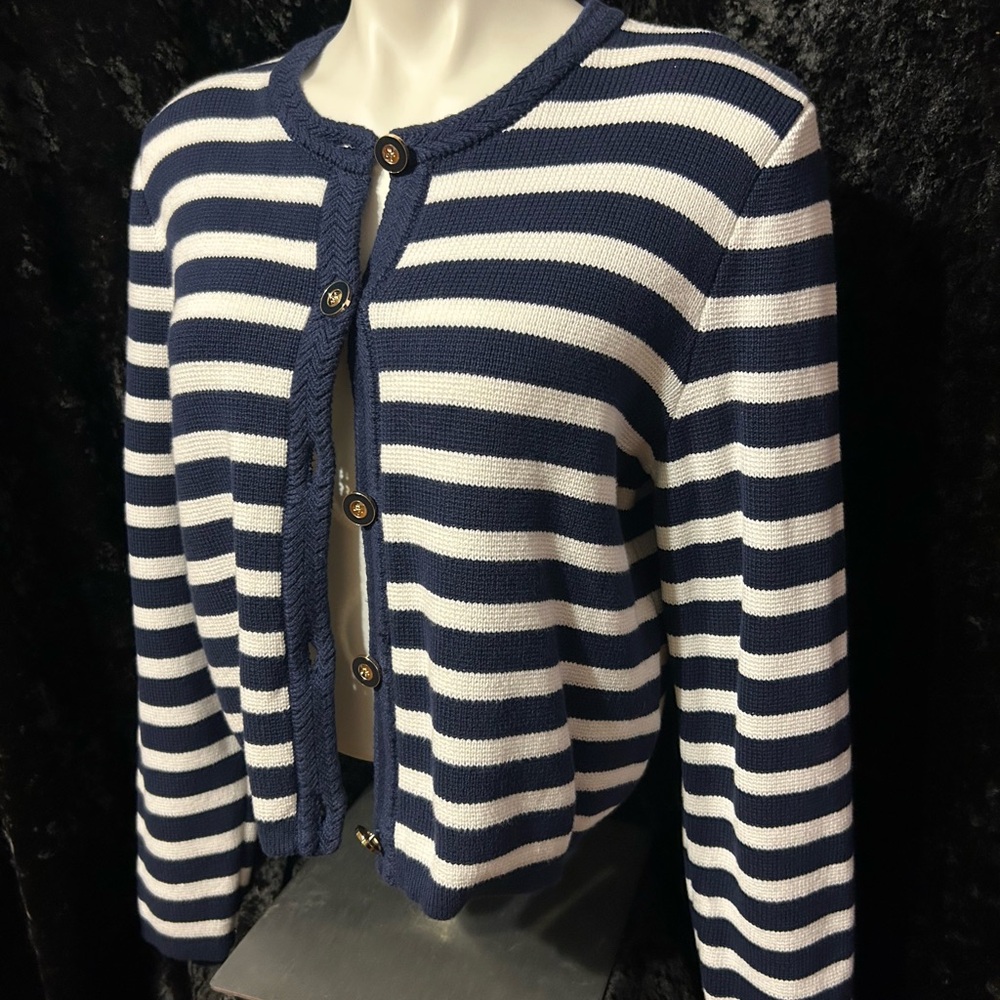 J. Crew Navy and White Striped Women's Sweater